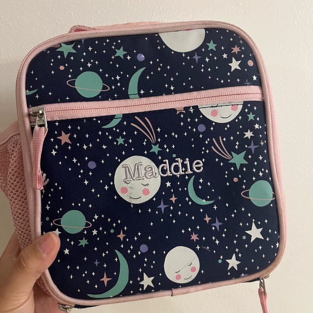 Pottery Barn Mackenzie Pink Navy Glow-in-the-Dark Moons Lunch Box “MADDIE”